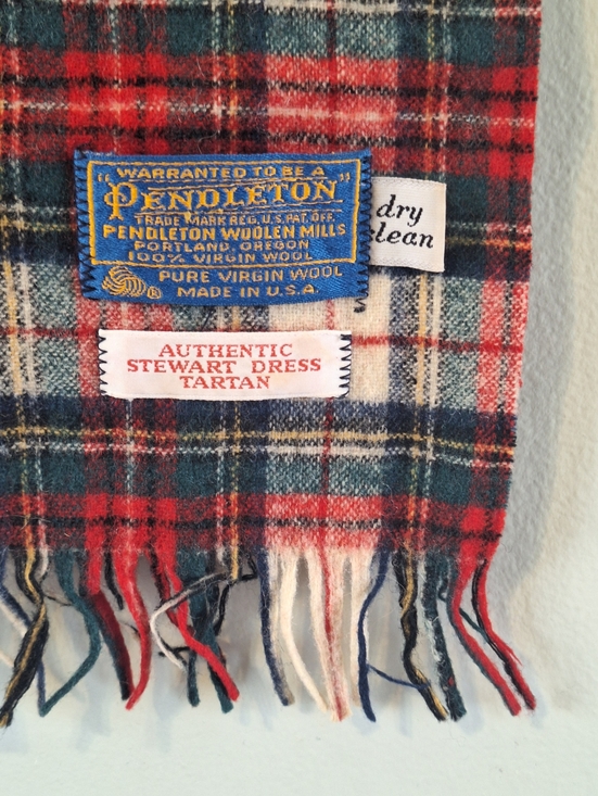 Pendleton Accessories - Vintage Pendleton Authentic Stewart Dress Tartan Wool Scarf - Red Multi